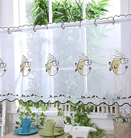 Bathroom Voile Cafe Net Curtain Panels D16 Crazy Fish 18