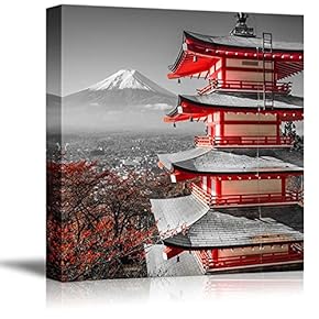 Black and White Photograph with Pop of Red on a Chinese Shrine - Canvas Art Home Art - 12x12 inches