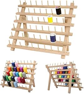 Estante de almacenamiento de madera para hilo de coser, 60 carretes