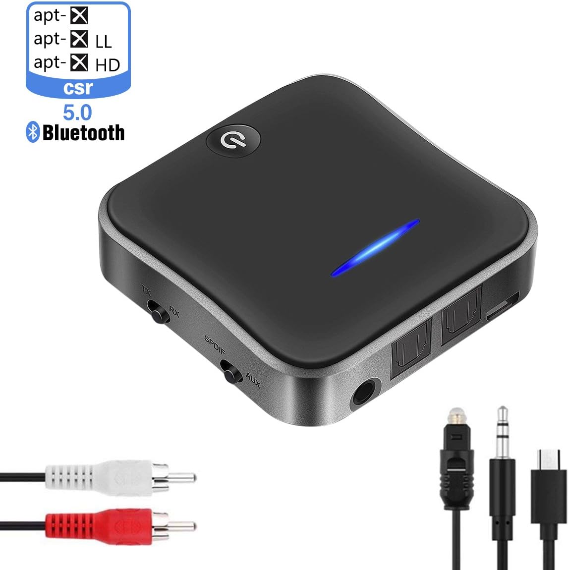 Bluetooth 5.0 Transmitter Receiver,Bluetooth Audio Receiver,3.5mm Wireless Audio Adapter for TV/Home Stereo System - aptX HD, aptX LL, Low Latency(Pair 2 Devices at once)
