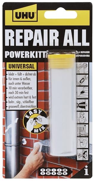 UHU Repair All Powerkitt Minis, 2-K Knetmasse für dauerhafte Reparaturen innen und außen, grauweiß, 60 g