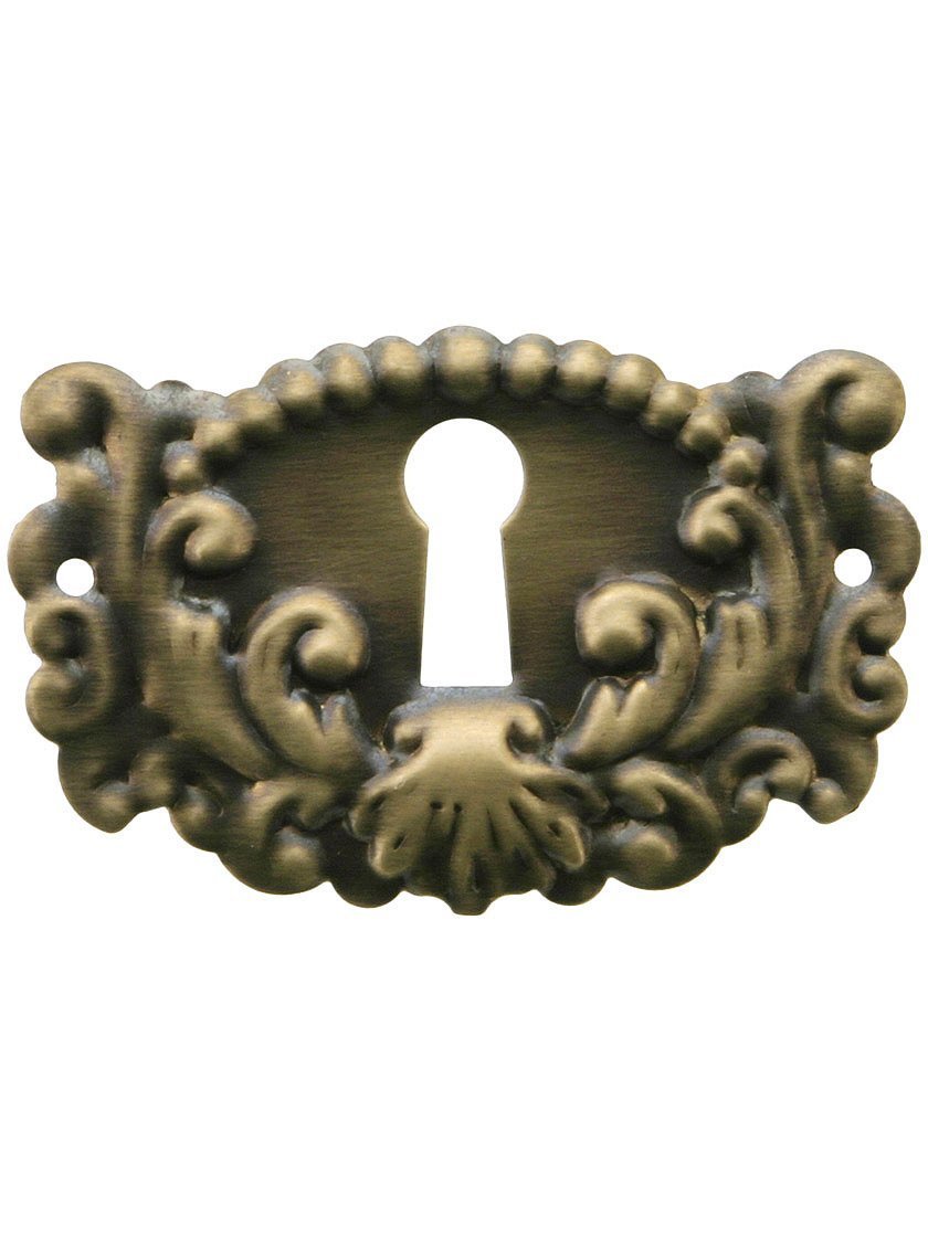 Decorative Stamped Brass Keyhole Cover With AntiqueByHand Finish