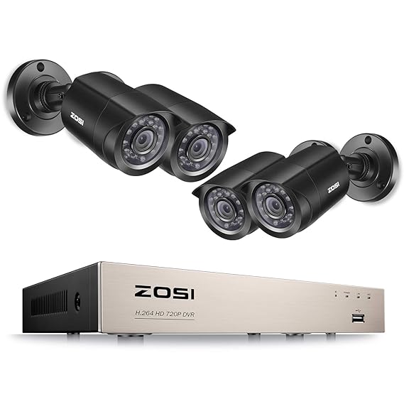 ZOSI CCTV 720P Video Überwachungssystem 8CH HD TVI 1080N HDMI DVR Recorder mit 4 Außen 720P Überwachungskamera Set ohne Festp