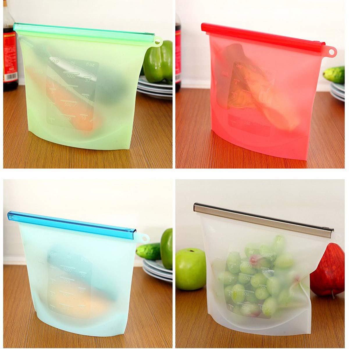 ACMEDE Silicone Fresh Bags Reusable Storage Bags Eco Friendly Airtight Seal Leak-proof Keeps Food Fresh for Freeze, Steam, Boil, Microwave (BPA free) 4 Pack Set 50 OZ