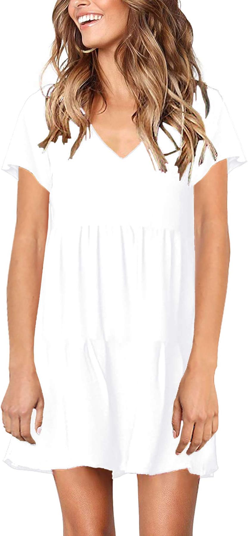 PinUp AngelWomen's Short Sleeve Tunic Dress V Neck Loose Flowy Swing Shift Dresses