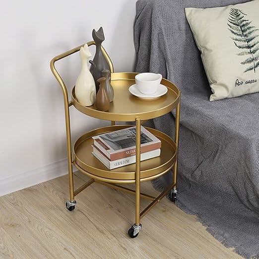 Amazon Com Coffee Table On Wheels With Storage Round Gold Accent Table Side Table 2 Tier End Table Modern Side Tables Living Room With Storage Sofa Table With Storage Shelves Accent Table With Casters