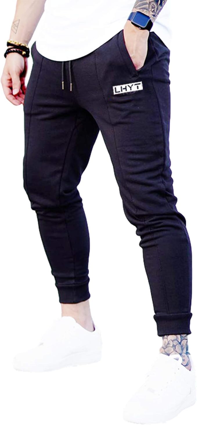 Sports trousers for men, tight, solid colour, adjustable elastic
