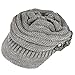 Women's Cable Knit Newsboy Visor Cap Hat with Sequined Flower Accent (Silver)