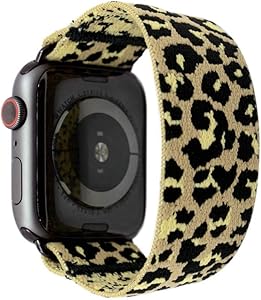 Tefeca Beige Cheetah/Leopard Pattern Elastic Compatible/Replacement Band for Apple Watch 38mm/40mm (Black Adapter, M fits Wrist Size : 6.5-7.0 inch)