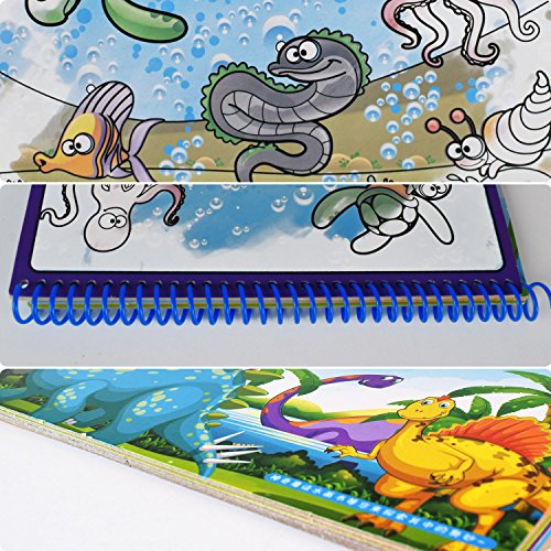 Aqua Doodle, Reusable Water-Reveal Activity Pads 2-pk 16 Pages Water Coloring Aqua Drawing Painting Toy Kits with Bonus Pens (Zoo&Dinosaur)