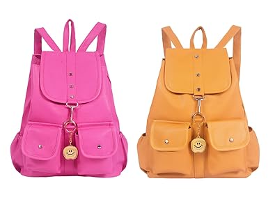 Beets Collection Studded Min Shoulder Backpack for Women & Girls Bag (Yellow + Pink) Combo