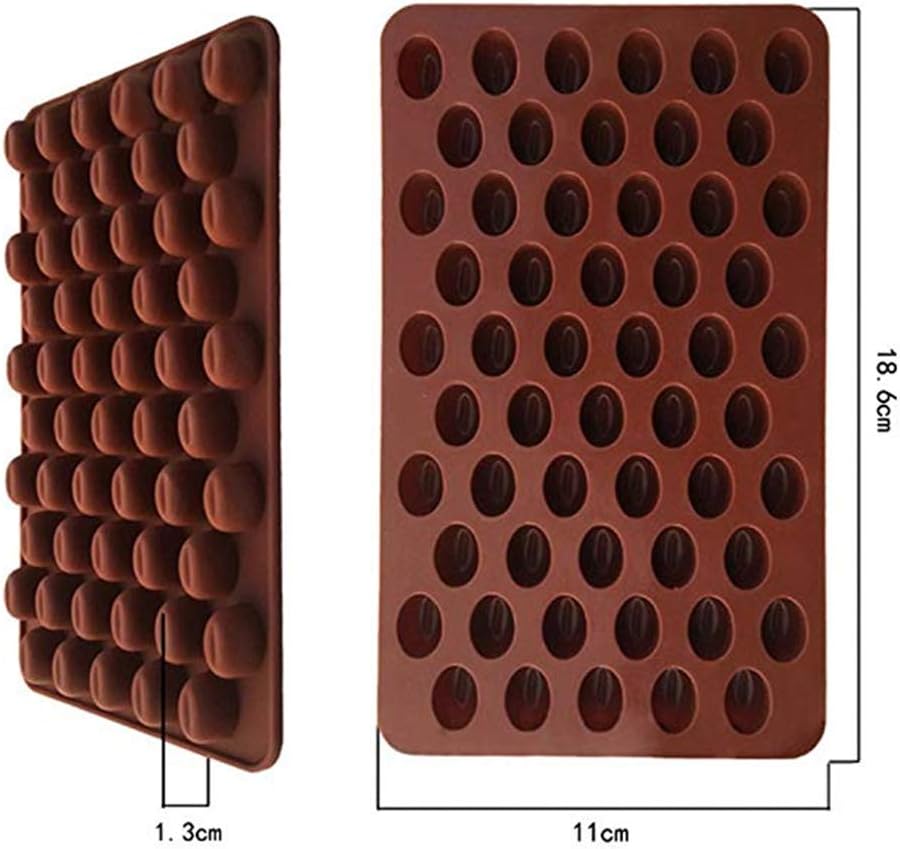 Youzpin 2 Pcs Food Grade Silicone 55 Cavity Coffee Beans Molds, Ice Cube, Jelly, Biscuits, Chocolate, Candy, Cupcake Baking Mold,Dessert Chocolate Bakeware Pan Baking Tools~Brown