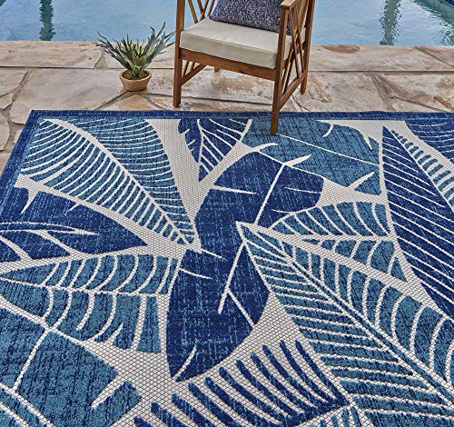 Gertmenian 21624 Indoor Outdoor Rugs Patio Area Carpet, 8x10 Large, Tropical Leaf Abstract Royal Blue