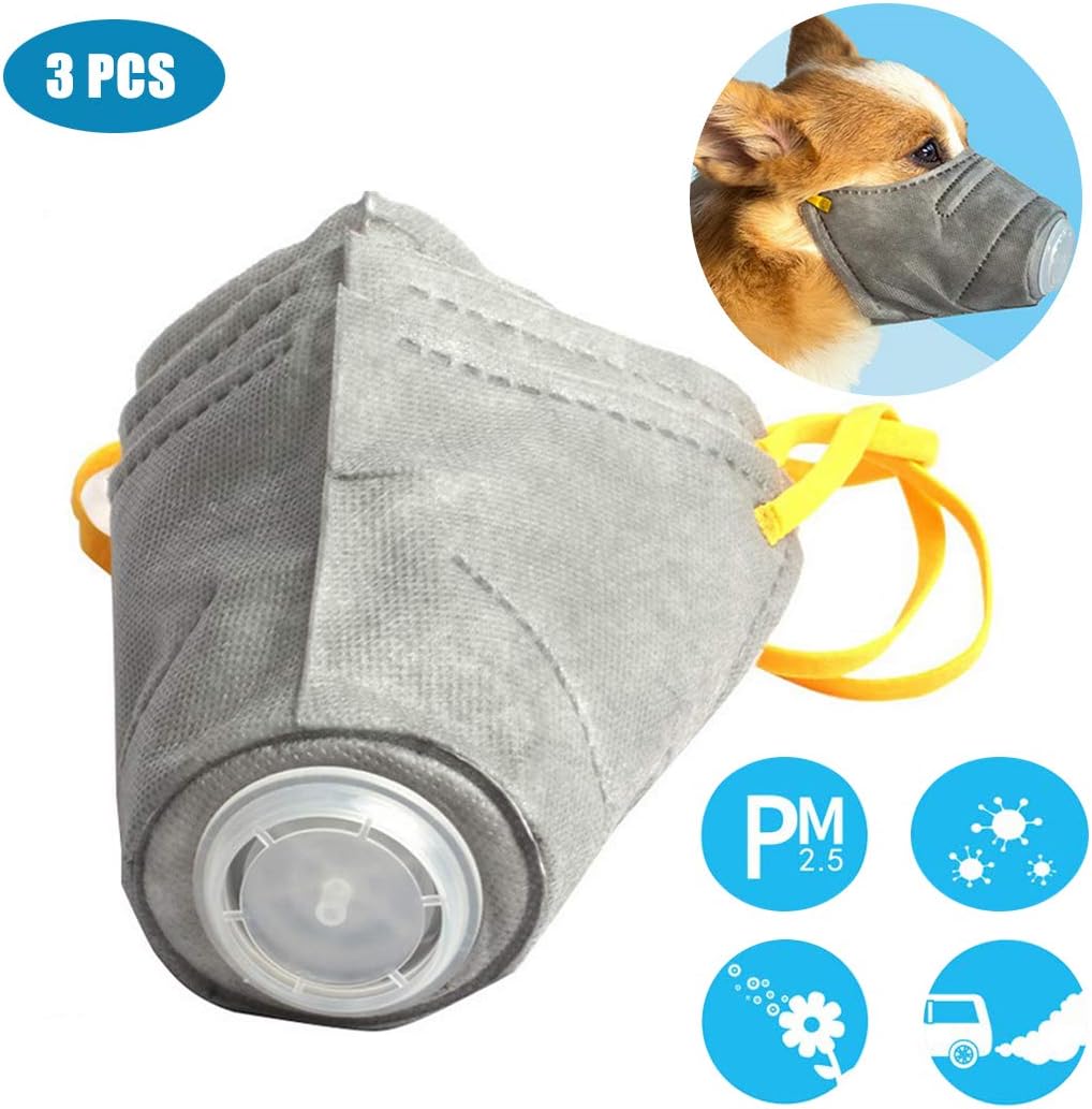 SEETOYS 3Pcs Dog Mask, PM2.5 Filter Protective Muzzle, Adjustable Strap Pet Masks