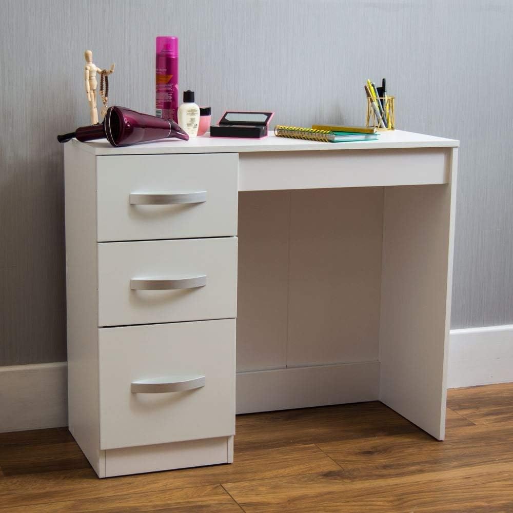 Vida Designs Hulio High Gloss 3 Drawer Dressing Table, White, Dressing