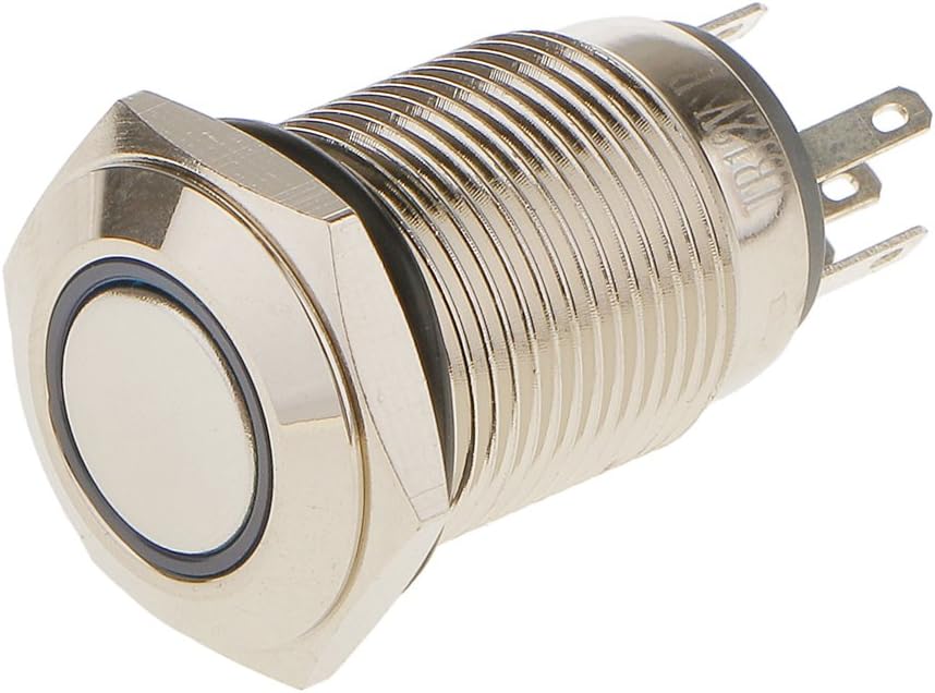 Generic Stainless Steel Metal LED Momentary 16mm Push Button Switch Flat 12V SPST Waterproof - blue