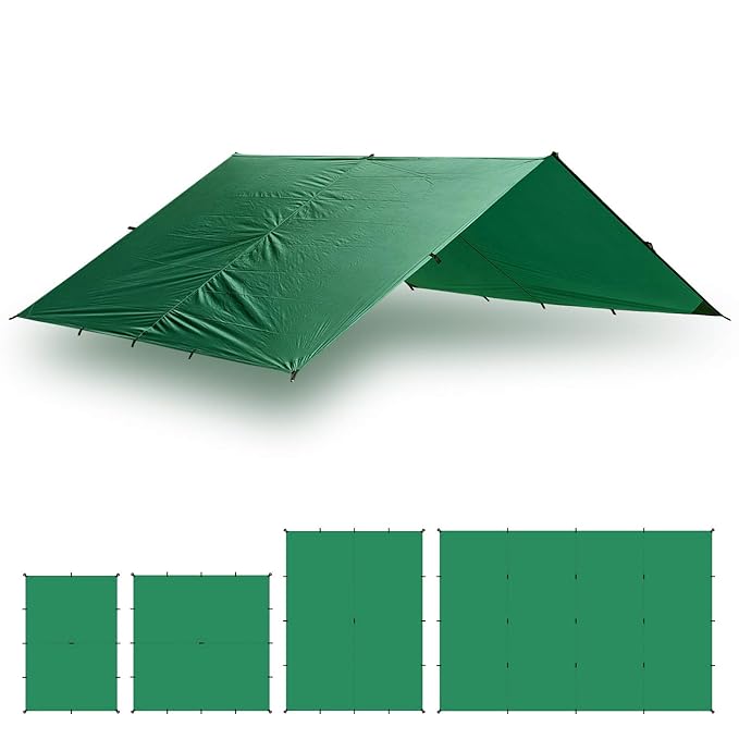Aqua Quest Guide Tarp - 100% wasserdichtes Ultraleichtes Ripstop SilNylon Backpacking Regendach - 3x2, 3x3, 4x3, 6x4 m Grün, 