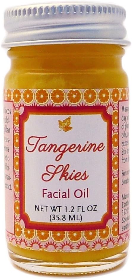 Tangerine Skies Organic Facial Oil with Red Palm, Coconut, Golden Jojoba, Tangerine, Lemon Peel, and Lemon Balm Oils; Vegan, Certified Cruelty Free, Handcrafted in the USA (1.2 fl. oz)