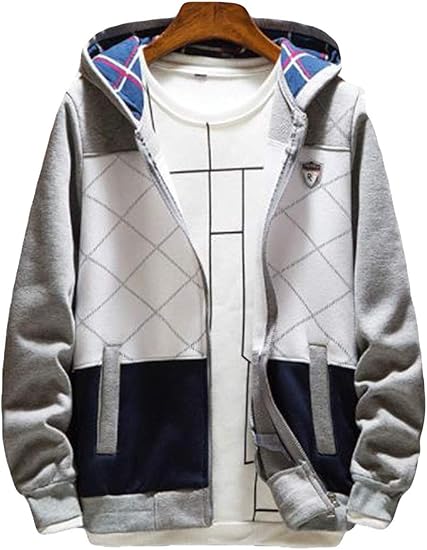 Amazon Debangniメンズ ジャケット 春 チェック柄 長袖アウター 薄手 春服 フード付き スタジャン スプライス色 柔らかい カジュアル ゆったり アウター スポーツウェア メンズ コート コート ジャケット 通販