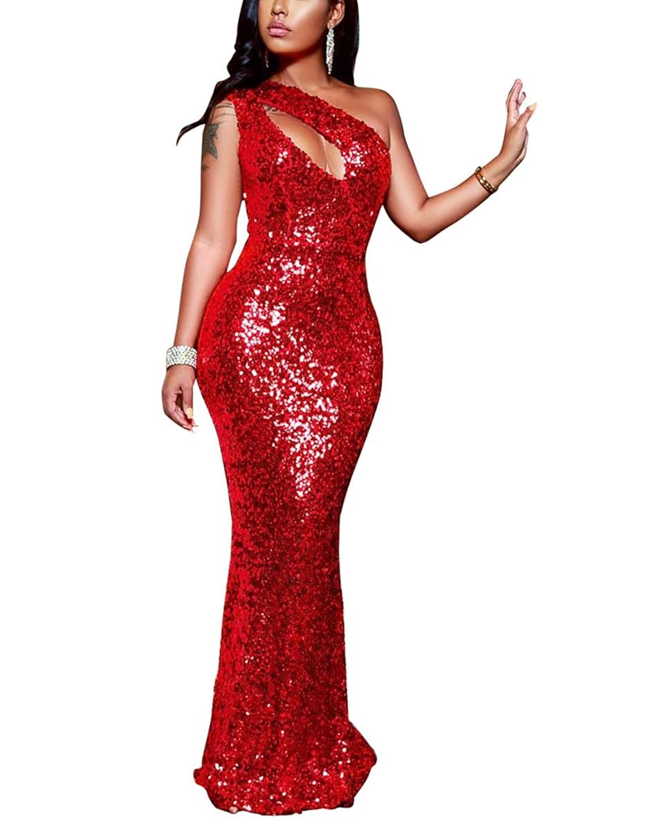 one shoulder keyhole dress