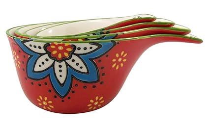 Buy Red Floral Ceramic Dry Food Measuring Cups Set Of 4 Online At Low Prices In India Amazon In