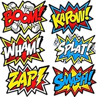 Bigtime Signs Large Superhero Word Cutouts - Birthday Party Supplies Wall Decoration Signs - 12 inches x 16 inches - 12 pcs Light Cardboard Super Hero Cut Words, Sayings, Sounds