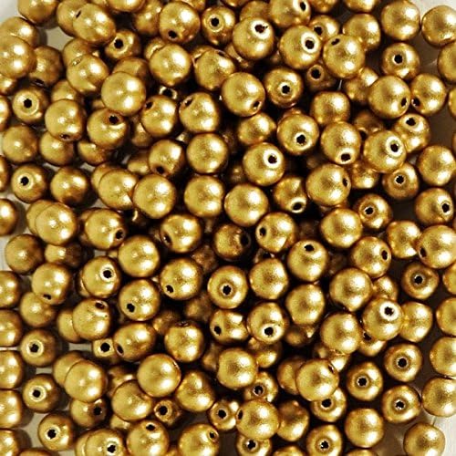 120 pcs Czech Round Glass Beads 4mm Matt Golden Beads