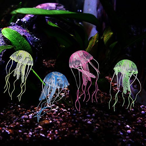 4 Pcs Mofawo Glowing Artificial Jellyfish Ornament Aquarium Decoration (Small)