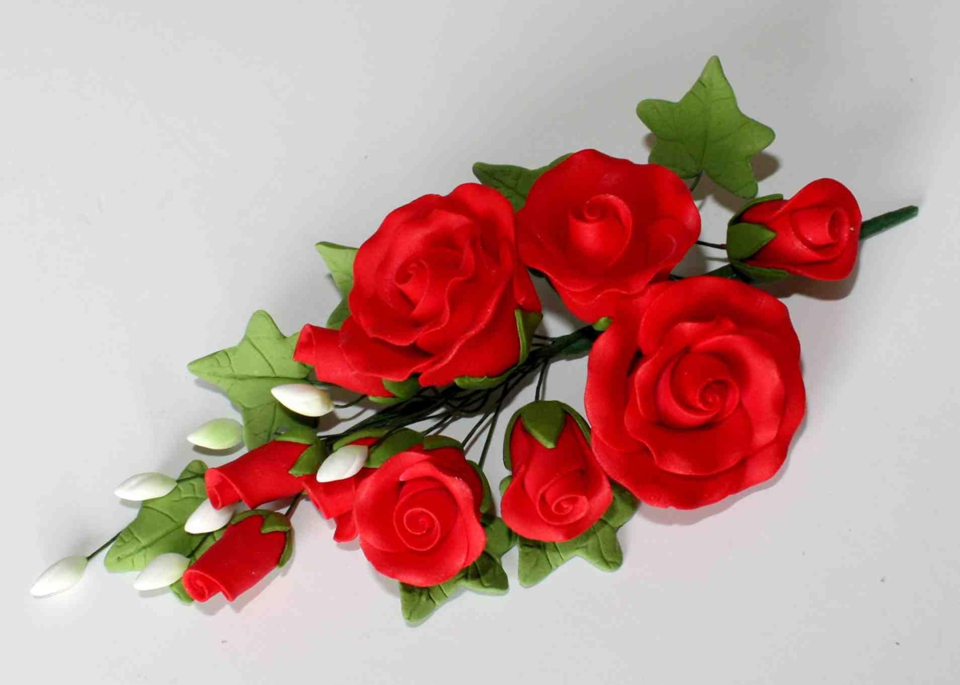 Tea Rose Spray, MEDIUM RED Sugar Flowers Cake Topper