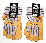 Kinco 1917 Youth (2-Pack) - Work Gloves for Kids - Perfect Easy-on/Easy-off glove for Kids - Soft Durable Pigskin Leather with Safety Cuff and Wing Thumb - Ages 7-12 (dimensions of glove listed below)