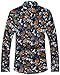 HENGAO Men's Long Sleeves Fashion Floral Print Button Down Dress Shirt
