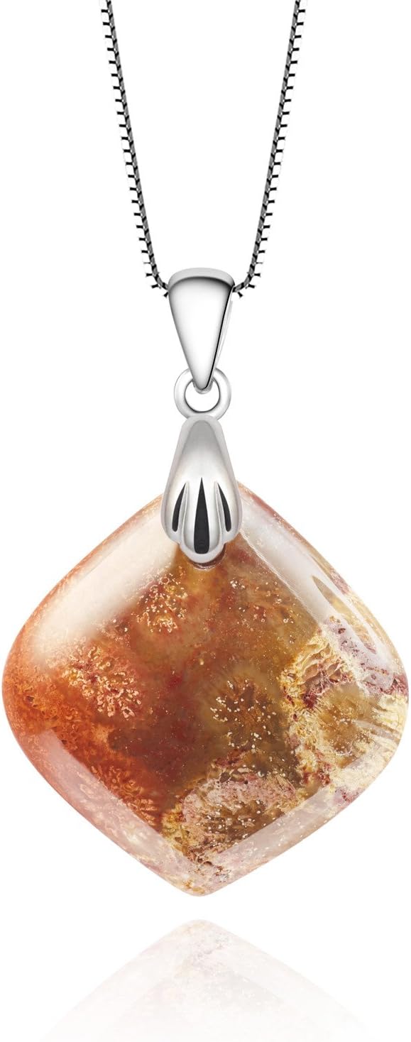 WEGEEY 925 Sterling Silver Pendants Gemstone Natural Coral Plated Fashion Necklace Fine Jewelry