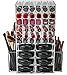 N2 Makeup Co Spinning Acrylic Makeup Organizer Carousel, Holds 72 Lipstick Holder Slots, Brushes & 16 Powder Compact Cases, Clear Cosmetics Storage Box
