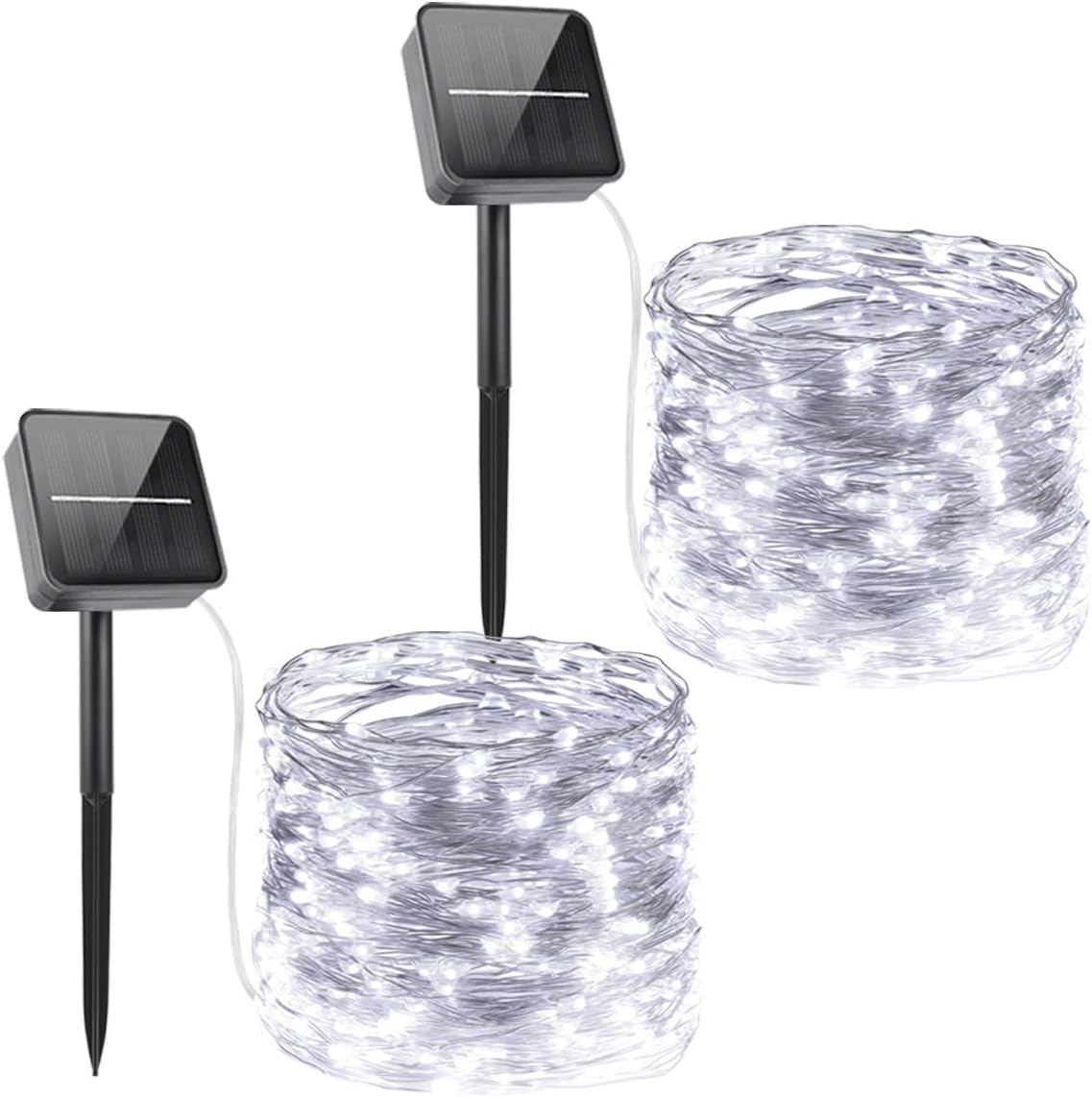 Solar Powered String Lights,Solar Fairy Lights,10 Meters/ 33Ft 100LEDS / 8 Modes,Waterproof Copper Wire Lighting for Indoor，Outdoor，Wedding，Patio，Home，Garden Decoration[2 Pack]Warm White (Warm White): Home & Kitchen