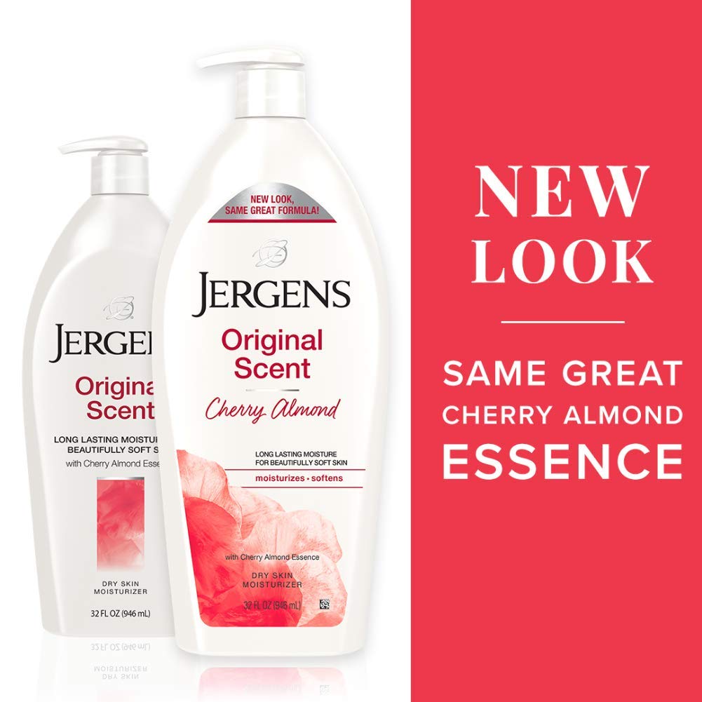 Jergens Original Scent Dry Skin Moisturizer, 32 Ounce Body Lotion, with Hydralucence blend and Cherry Almond Essence, for Long Lasting Skin Hydration : Body Lotions : Beauty