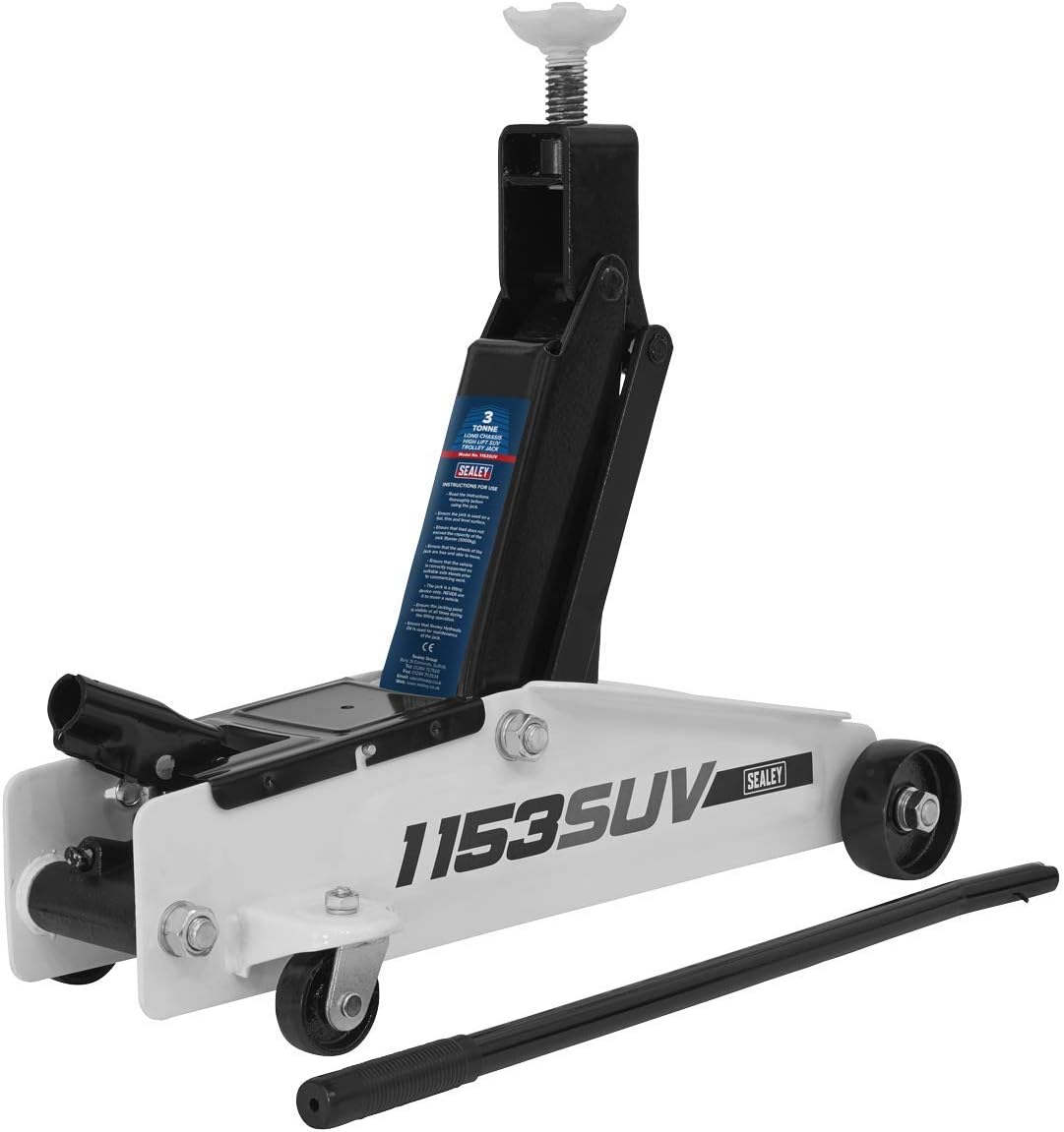 Sealey 3 Tonne Trolley Jack Long Reach High Lift SUV/4x4-1153SUV, Black - Image 3