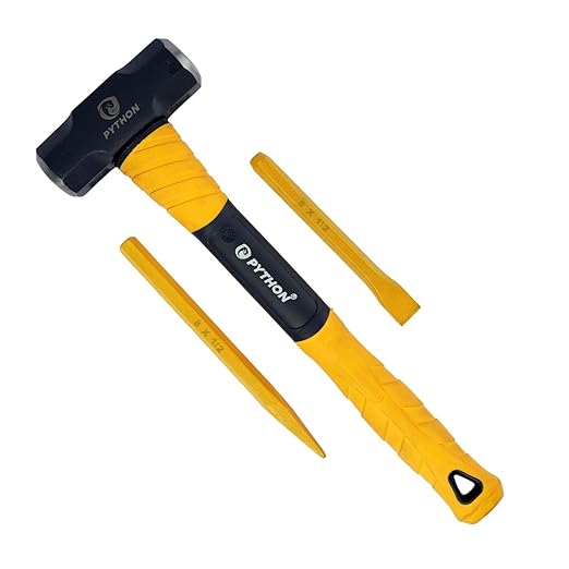 Python Sledge Hammer 1.35 Kg / 15 (385 MM) & Flat+Pointed Chisel Combo Set