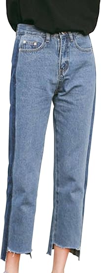 Amazon Ligli デニムパンツ バイカラー 切りっぱなし 8分丈 クロップドパンツ 収納袋セット 水色 Xl パンツ 通販