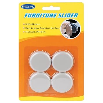 Primeway Round Moving Furniture Sliders, 40 mm, Ivory -Set of 4 Pieces