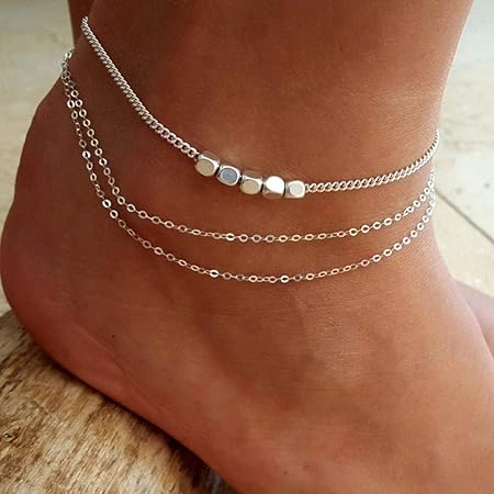 Jovono Böhmen Fußkettchen Boho Beach Foot Jewelry Silber Perlen Fußkette für Damen und Mädchen