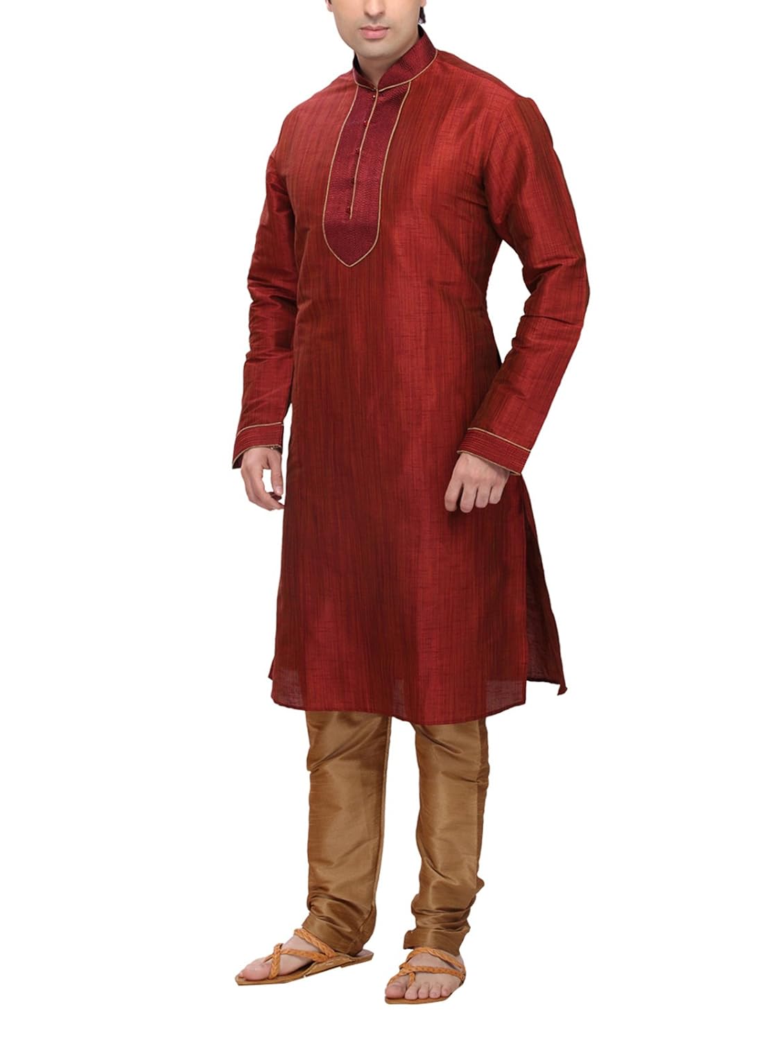 rg designers men's cotton silk maroon kurta pyjama set