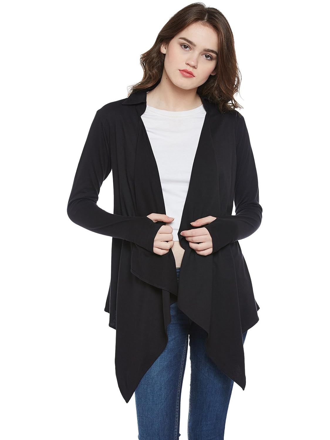 hypernation black color cotton waterfall shrug for women