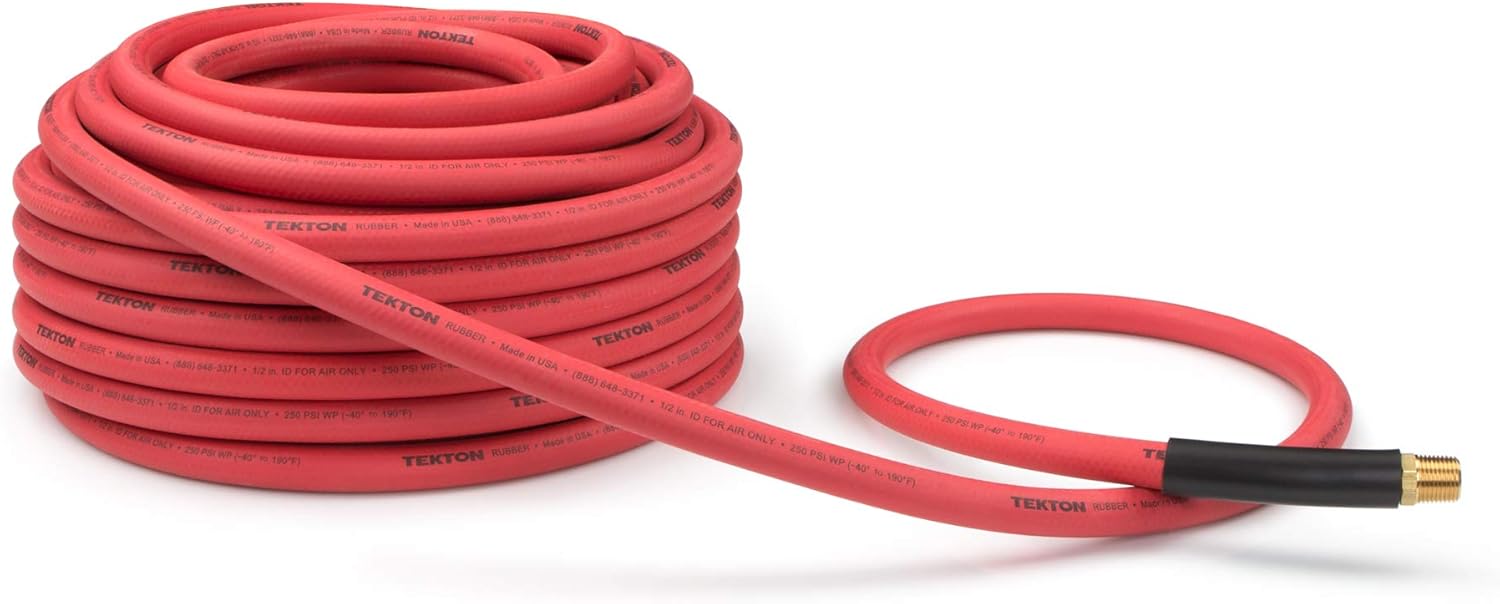 TEKTON 46137 3/8-Inch I.D. by 50-Foot 300 PSI Hybrid Air Hose with 1/4-Inch MPT Ends and Bend Restrictors - - 