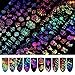 8 sheets FLORESCENT holographic mirror laser NAIL FOILS rainbow unicorns geometric triangles white flower petals NAIL DECALS bohemian flower child hippy dreamcatcher peacock feathers NAIL WRAPS
