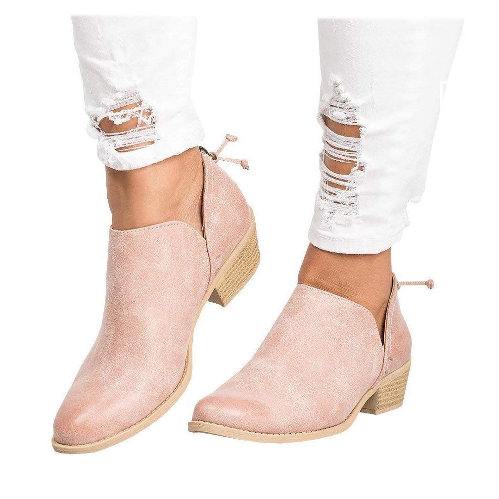 Susanny Ankle Boots for Women Zipper Work Booties Chunky Low Heels Slip on Shoes - Image 4