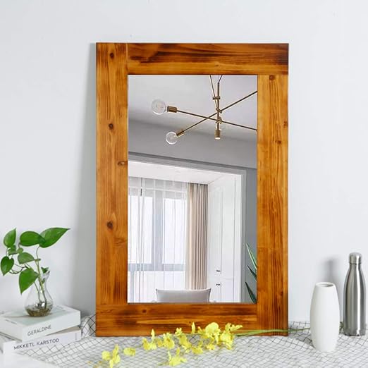 Amazon Com Rustic Wood Frame Wall Mirror Large Rustic Farmhouse Mirror Decor Vertical Or Horizontal Hanging For Bathroom Vanity Living Room Or Bedroom Red Furniture Decor