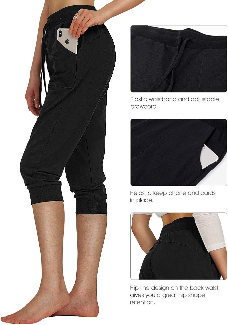 PULI Women's Capri Sweatpants Jogger Lounge Sweat Pants Cotton Drawstring with Pockets: Clothing