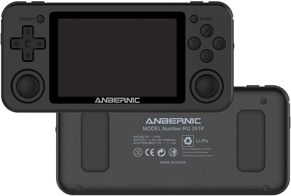 Haihuang RG351P Handheld Game Console,Plug & Play Video Games with 64G TF Card 2500 Classic Games, Portable Game Console 3.5 Inch IPS Screen Double 3D Rocker Supports 3.5mm Sound Headphones (Black)