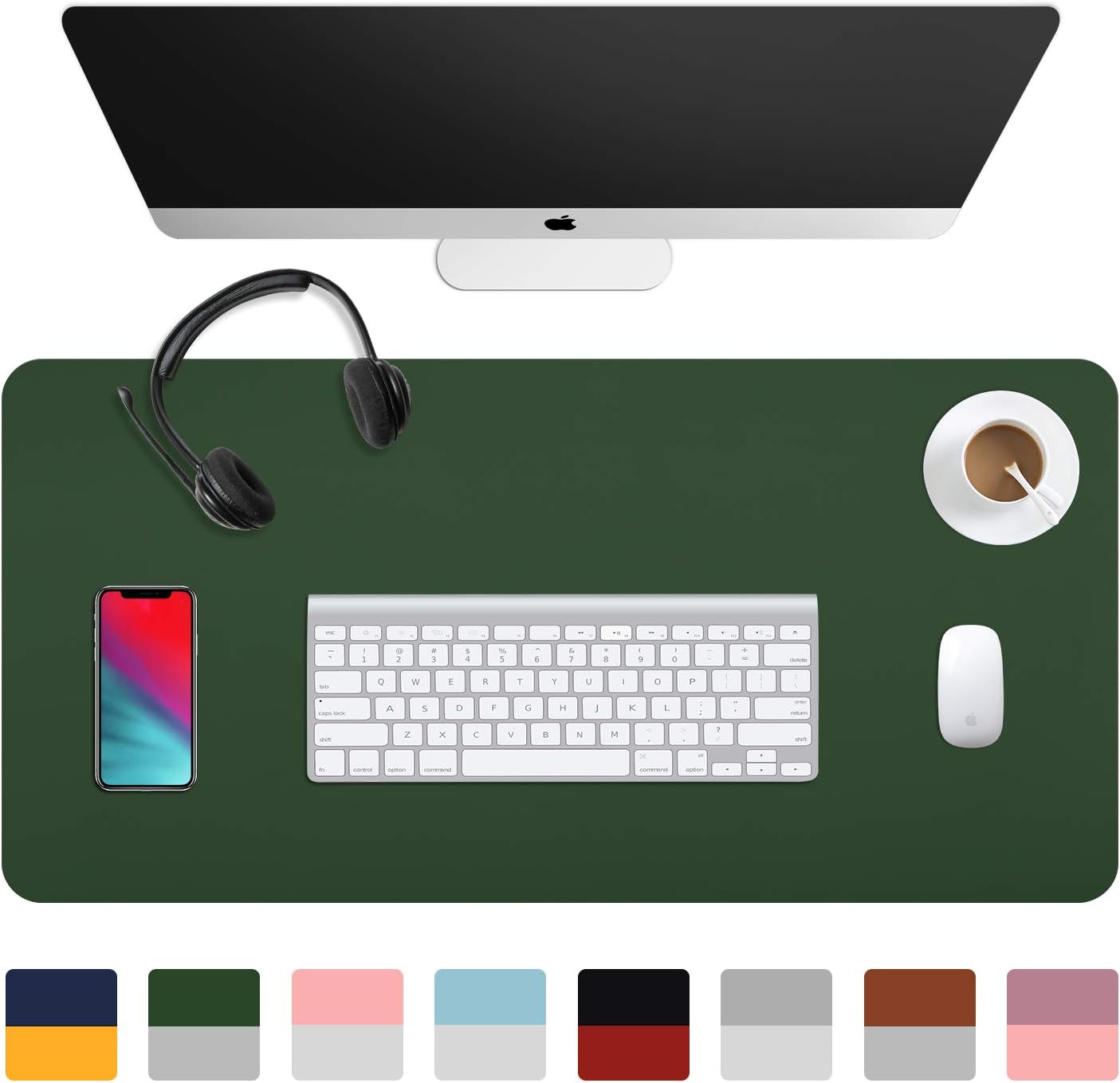 Dual-Sided Desk Pad (31.5 x 15.7"), Waterproof Leather Office Desk Mat, PU Mouse Pad, Desk Cover Protector, Desk Writing Mat for Office/Home/Work/Cubicle (Green/Gray) : Office Products