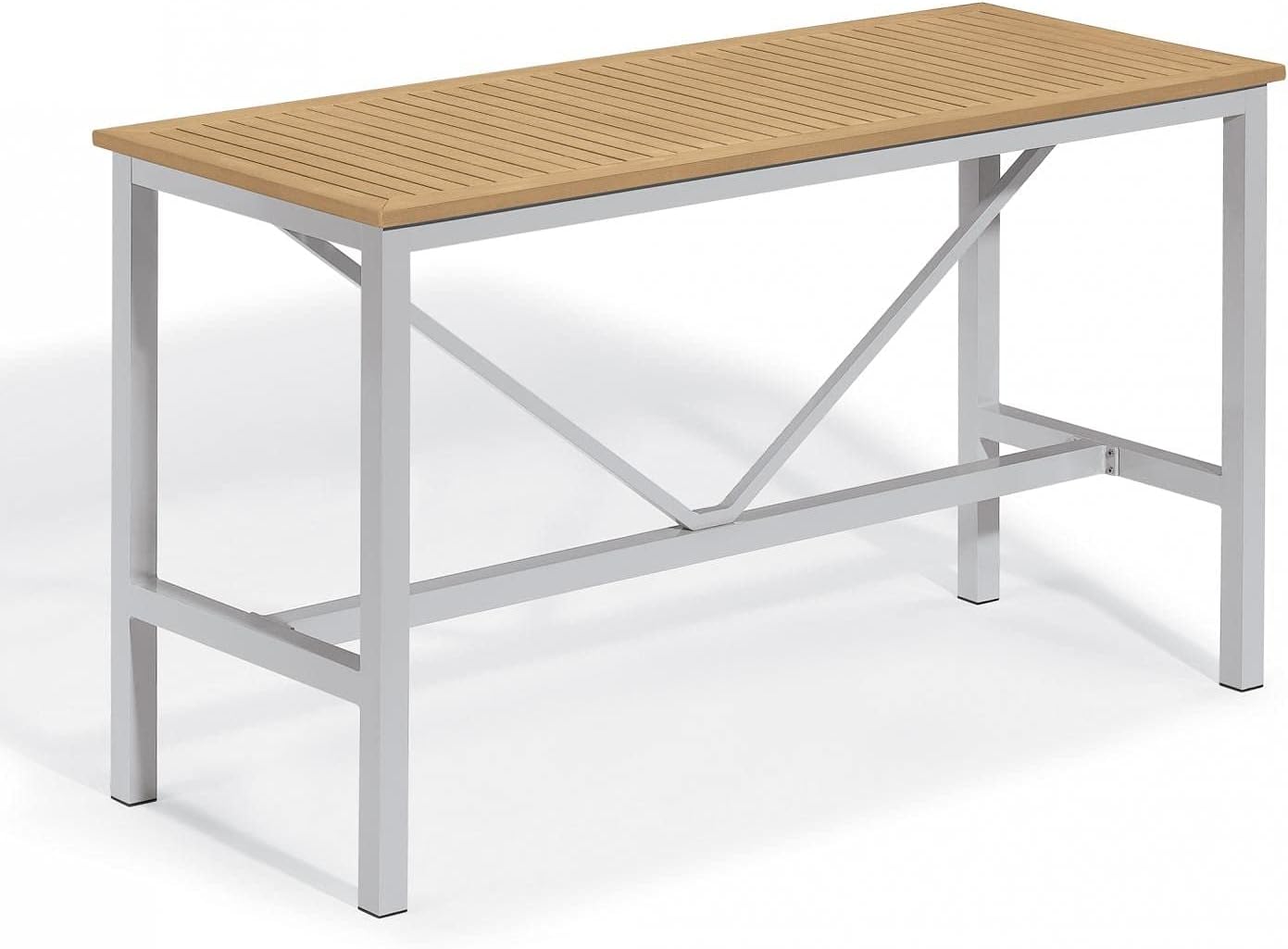 Oxford Garden Travira 7 Piece Aluminum Patio Bar Set W/ 72 X 30 Inch Rectangular Tekwood Natural Table Bellows Sling: Garden & Outdoor